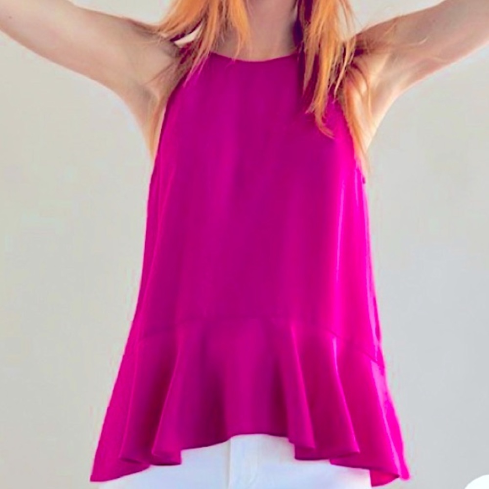 NWT Massimo Dutti pink sleeveless top with back keyhole and soft peplum Size 2
